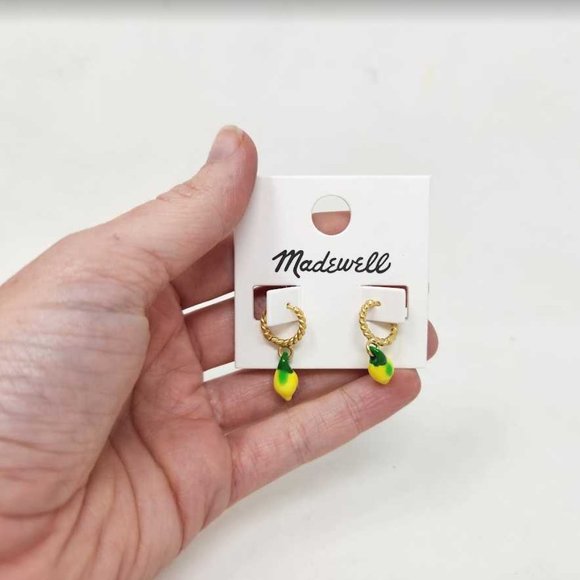 New Madewell enamel lemon twisted huggie hoop earrings - Picture 5 of 6